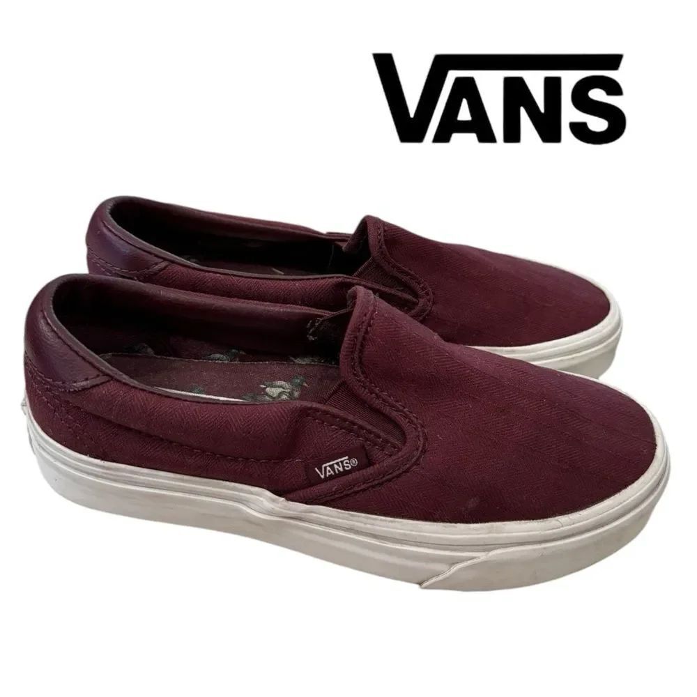 VANS Women's Burgundy Slip-on Canvas Loafers Sneakers 6